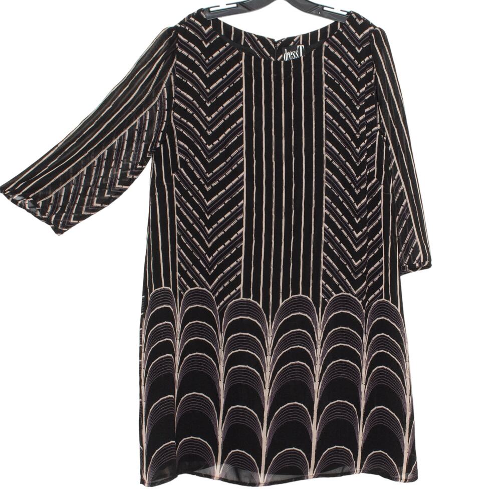DressT Womens Dress Mini 3/4 Sleeve Art To Wear Artsy Lined Black Tan Plus 16 EY